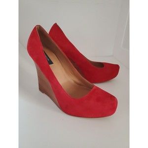 Ann Taylor Lucia Red Suede Wedge Platform Wood Heel Women's Size 9 M